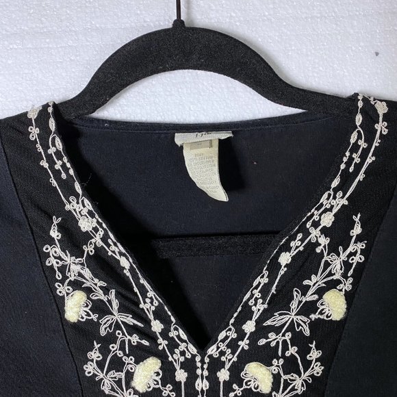 J. Jill Size Medium Black Embroidered Floral Top - Picture 7 of 8